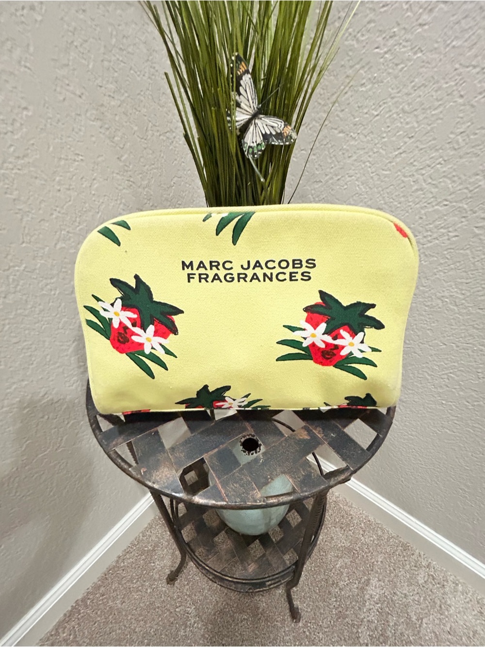Marc Jacobs Yellow Strawberry Canvas Cosmetic Pouch